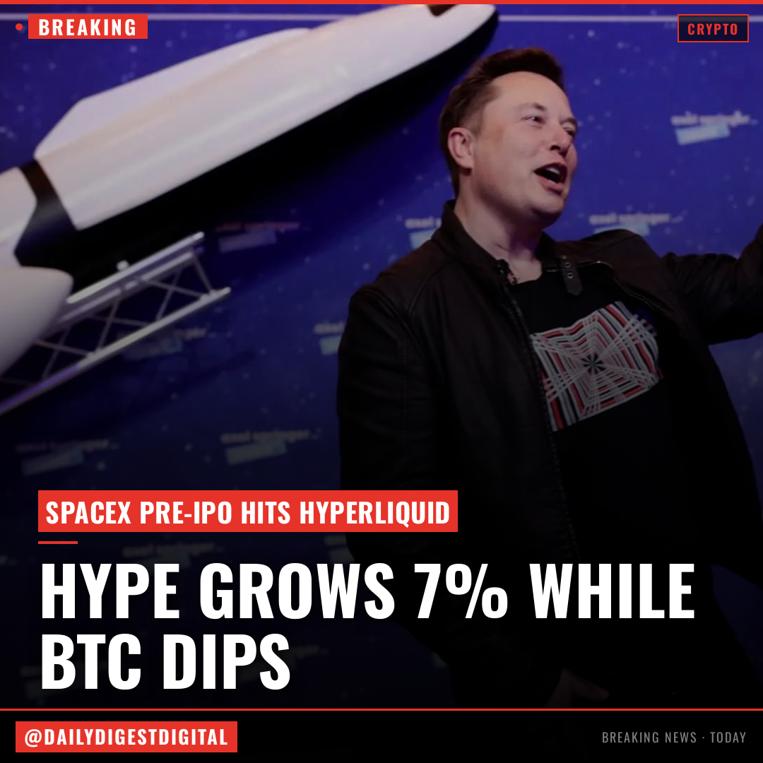 HYPE pops 7%, beating bitcoin declines, as SpaceX pre-IPO lands on Hyperliquid