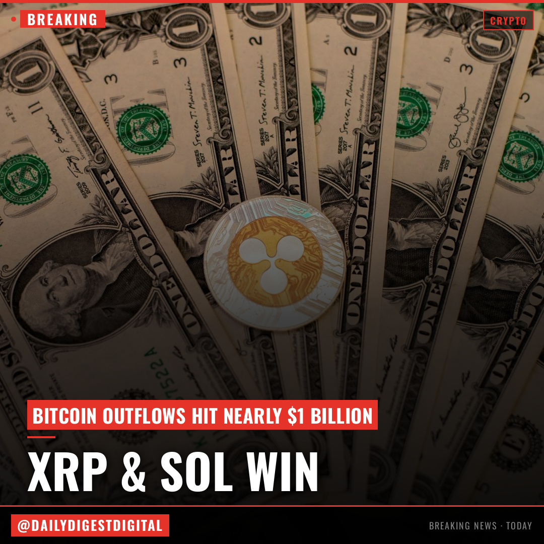 XRP and Solana funds attract inflows as bitcoin outflows hit nearly $1 billion
