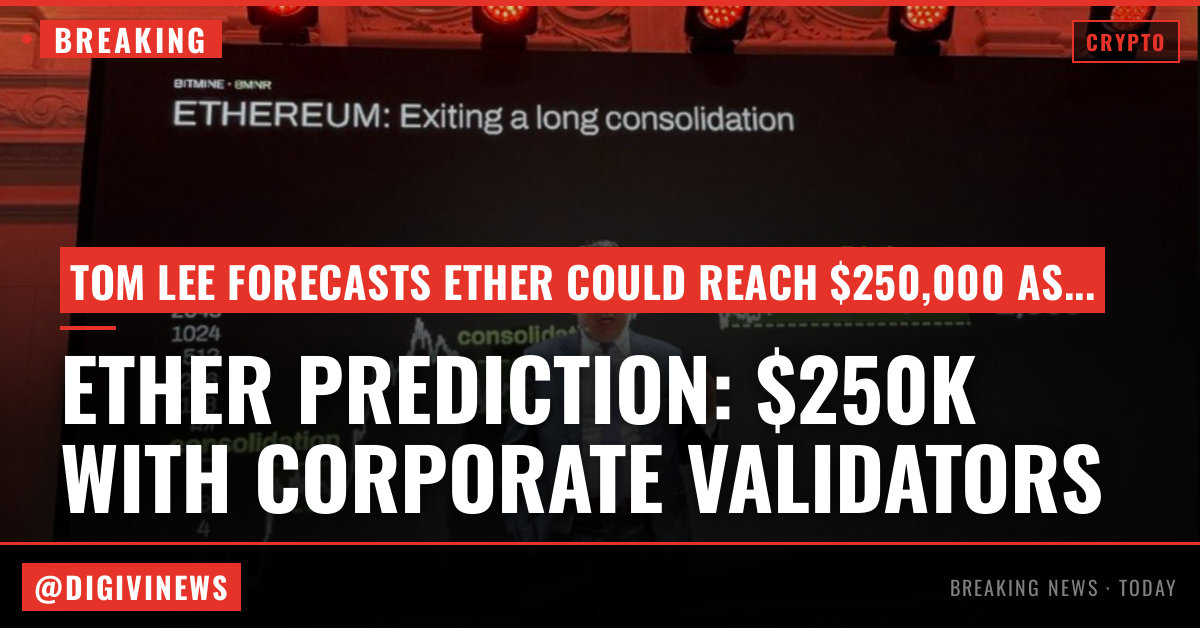 Tom Lee predicts ether will hit $250,000 as corporate validators take over network control