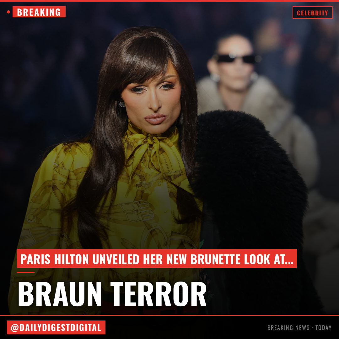 Paris Hilton transforms into a brunette for Gucci runway show