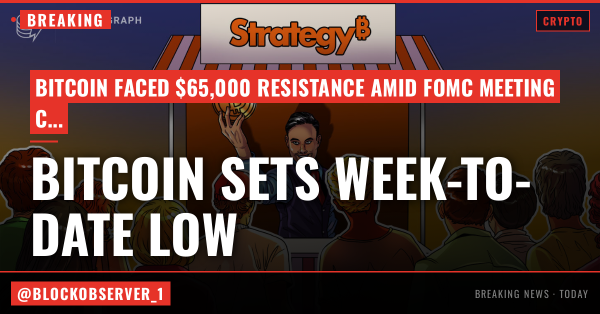 Bitcoin price sets $64.5K week-to-date low as Strategy selling worries return