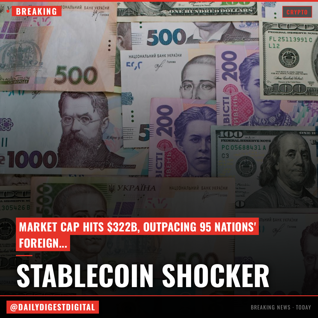 At $322 billion, the stablecoin market value exceeds the FX reserves of 95 nations