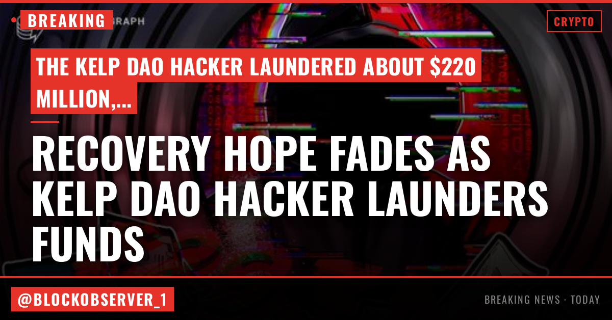 Recovery hopes fade as Kelp DAO hacker launders nearly all $220M in stolen funds