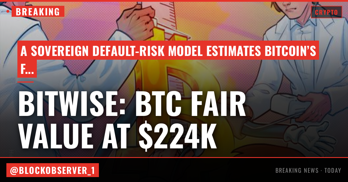 Bitcoin’s $224K ‘fair value’ may emerge if sovereign debt fears deepen: Bitwise