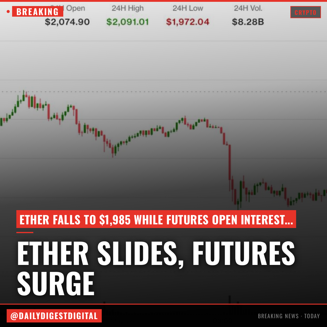 Diverging trends: Ether slides below $2,000 while futures open interest hits record high of 16