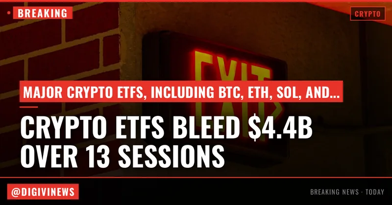 BTC, ETH, SOL and XRP ETFs bleed $4.4 billion over 13 sessions, only HYPE in green